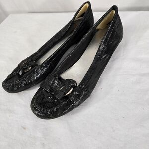 AK Anne Klein Sz 9 M  Iflex Black WOMENS Leather Flat Loafer Shoes Buckle